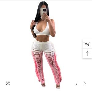 Pink Ombré Fringe Pants